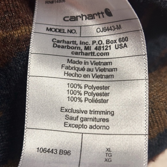 Carhartt Relaxed Fit 1/4 Zip Camo Brown Sherpa Fleece Pullover Jacket Sz XL - Picture 4 of 9